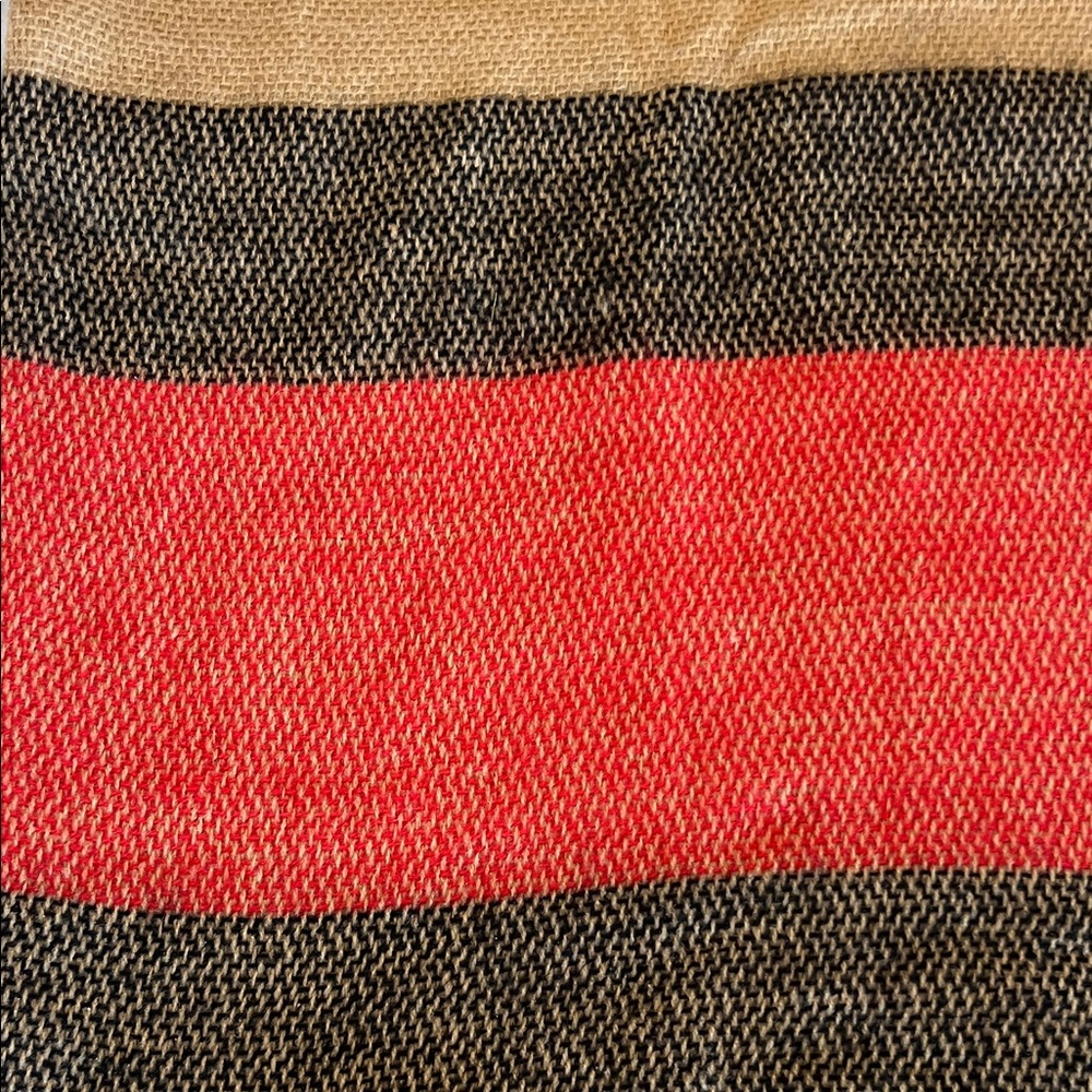 Plaid Blanket Scarf with Red and Tan Accents - Picture 3 of 4